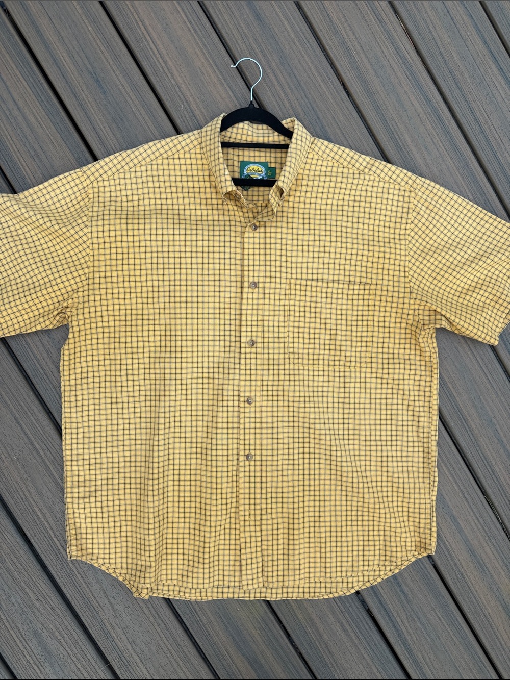 Cabela’s Yellow and Brown Check Short Sleeve Button-Down Shirt